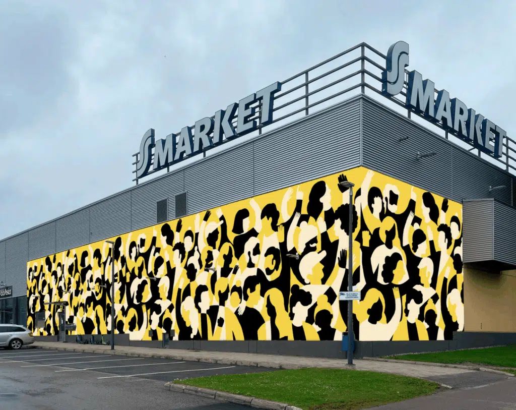 SaiPasta taideteoksia jättimäisellä summalla – yksi S-Marketin seinään